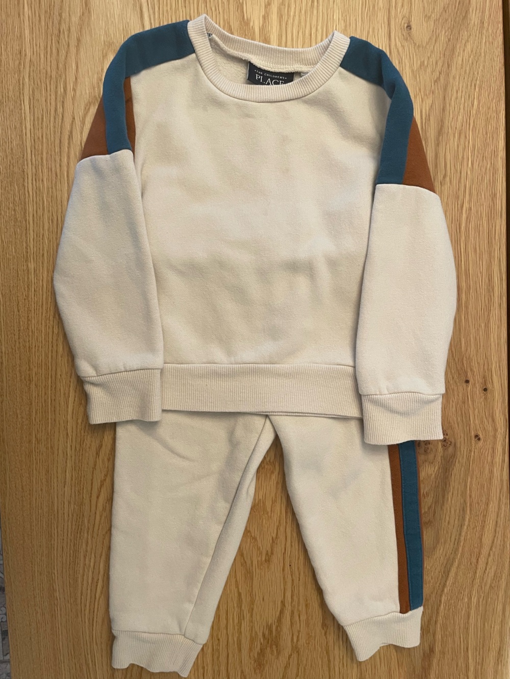 The Children's Place Cream Joggers with Brown & Blue Side Stripes